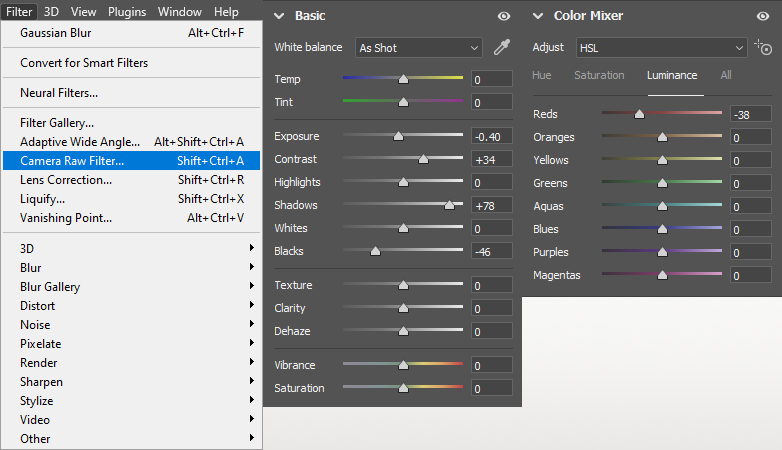 food photos in camera raw