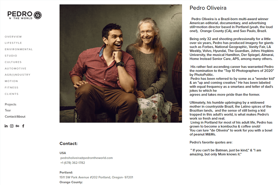 photography portfolio about me page
