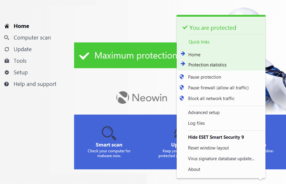 eset smart security premium antivirüs arayüzü