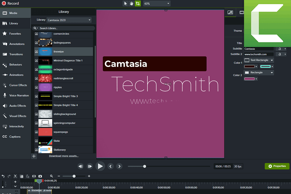 camtasia transitions menu