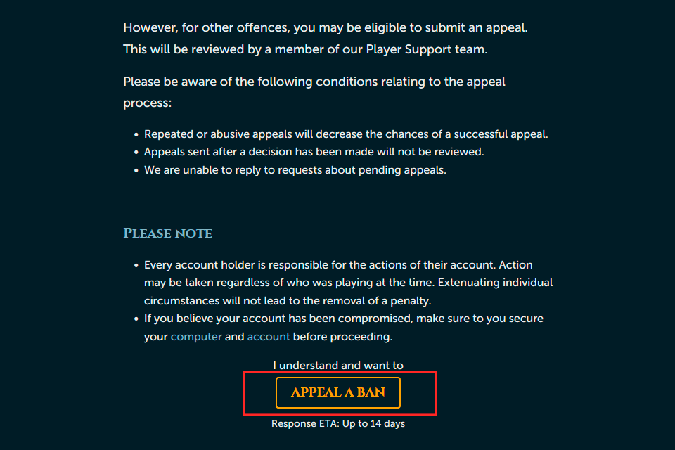 Account Security Unban Recovery Period