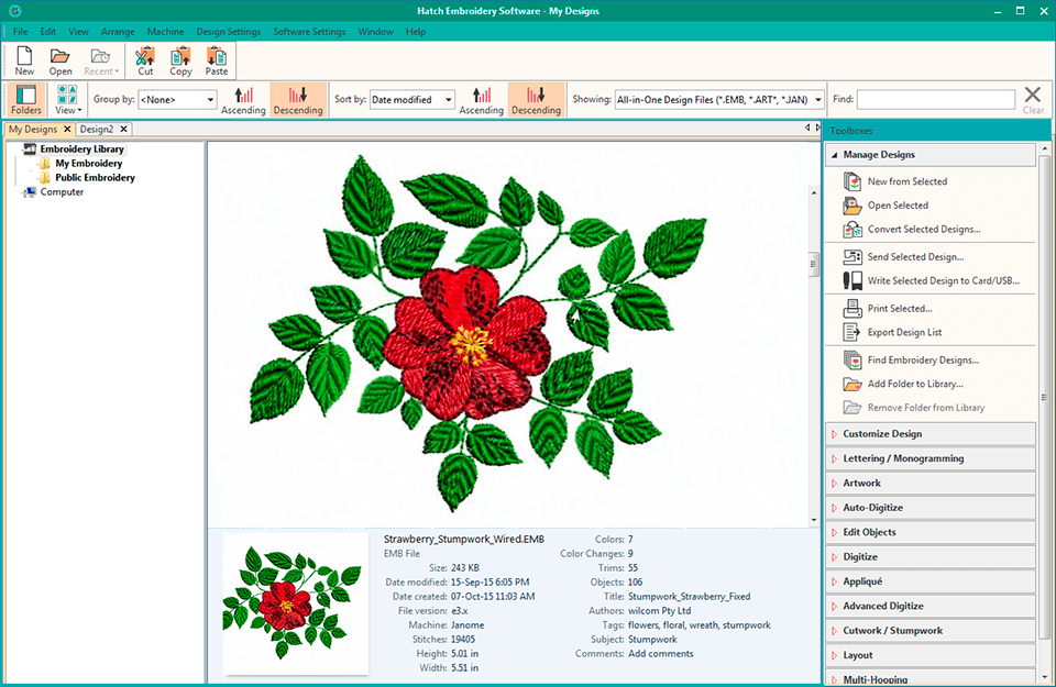 Hatch embroidery software