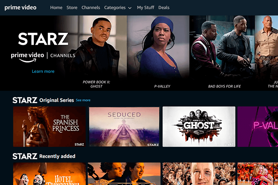 How do you get 2025 starz on amazon prime