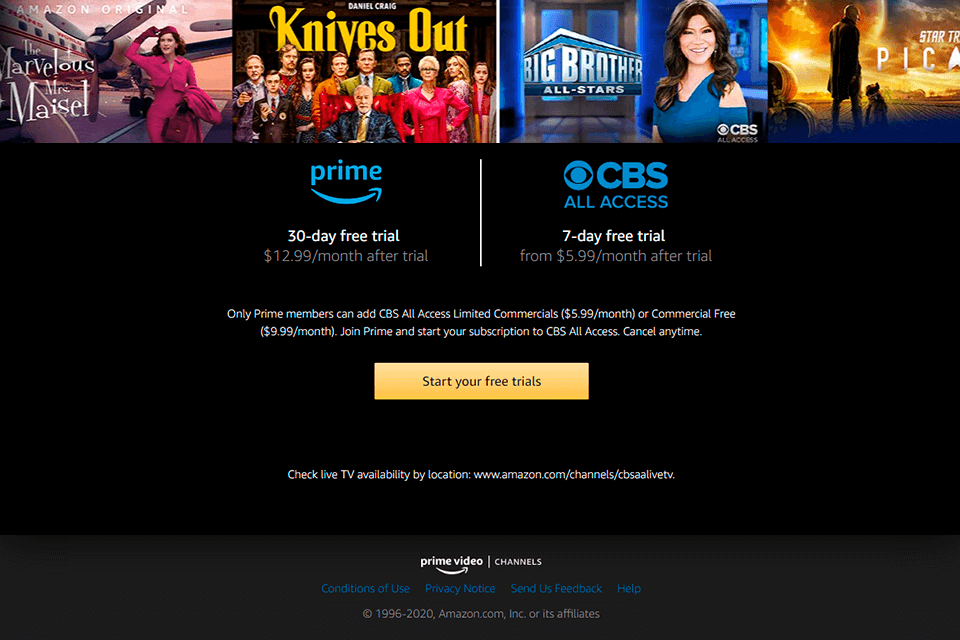 amazon prime watch cbs all access in uk