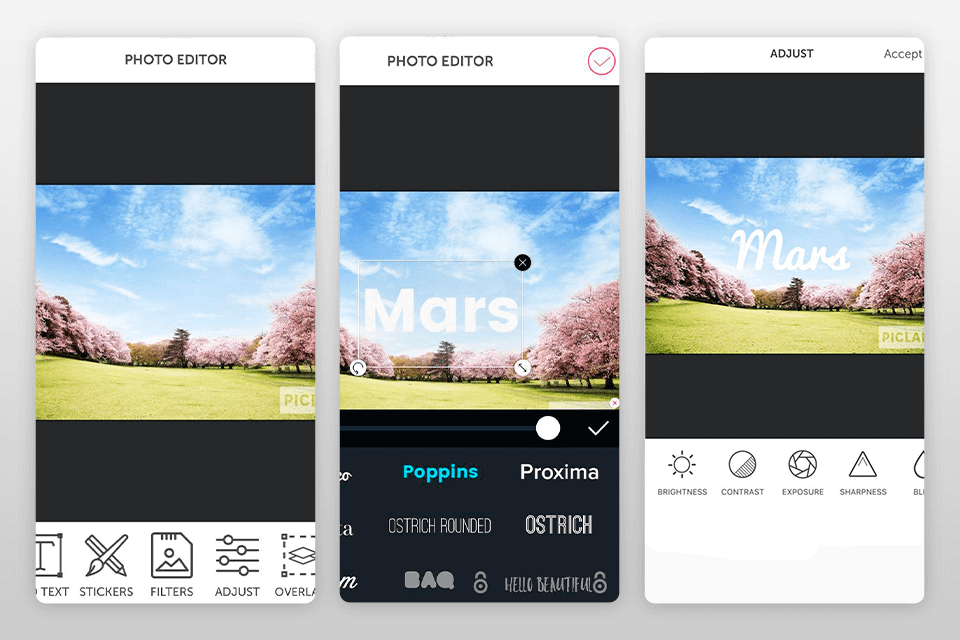 piclab best texts on pictures app interface