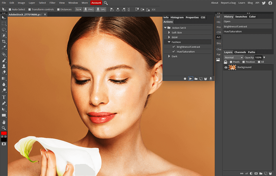 Photopea online image editor is a free Photoshop clone with