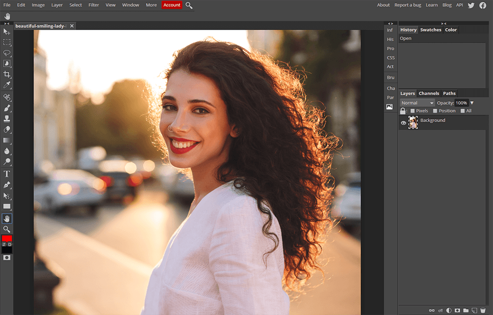 Photopea online image editor is a free Photoshop clone with