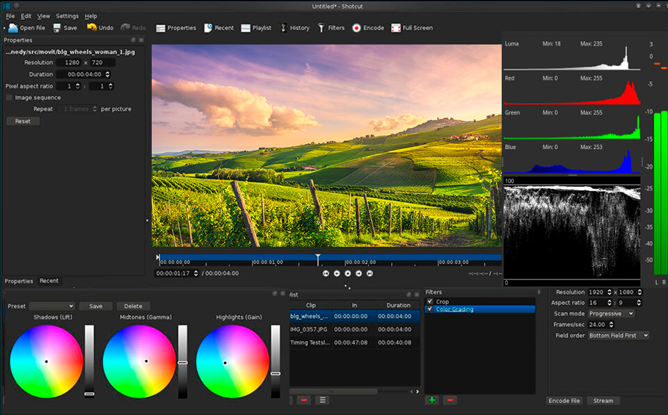 shotcut video editing software no watermark interface