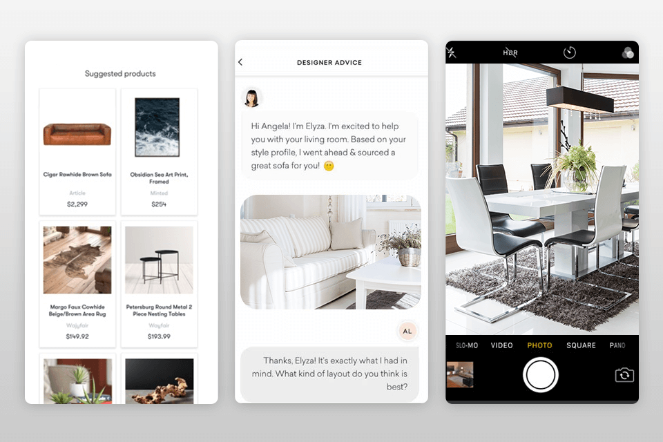 havenly interior design app interface