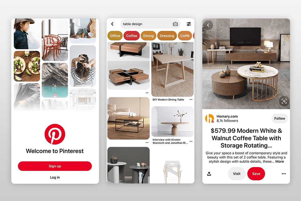 pinterest interior design app interface