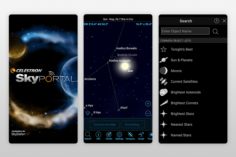 celestron’s skyportal milky way app interface
