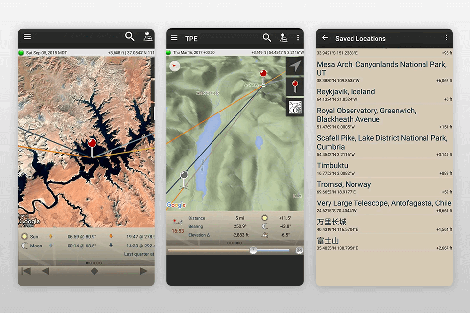 the photographer’s ephemeris milky way app interface