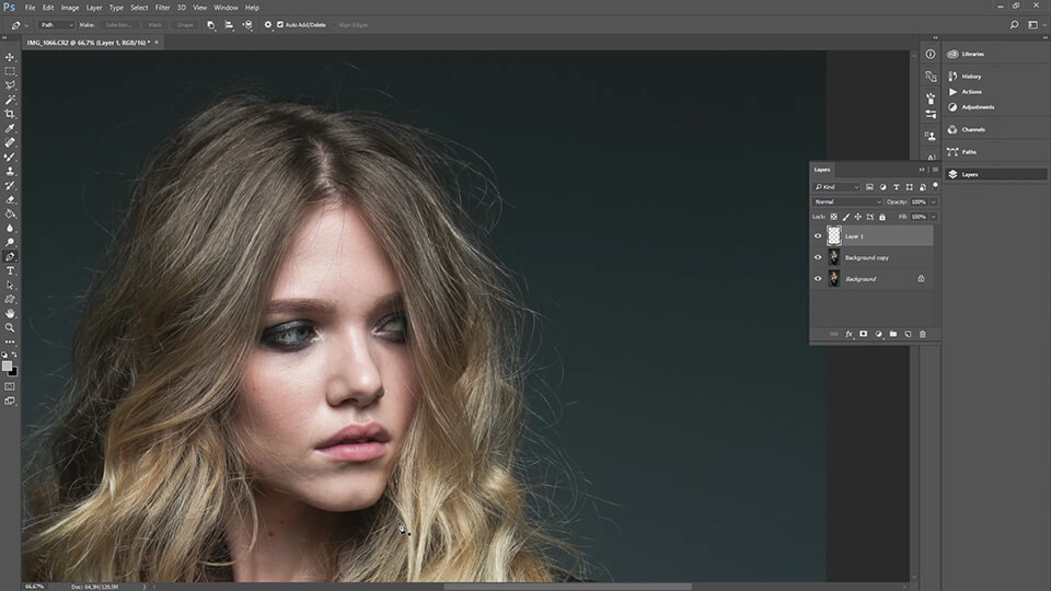how to remove stray hairs in Photoshop CC step 1