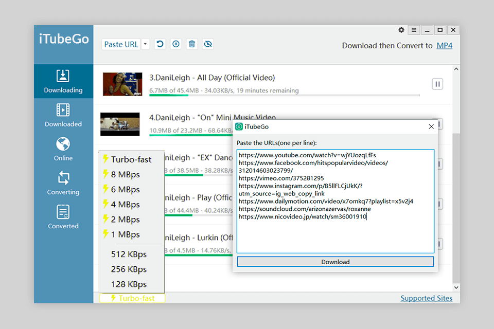 itubego free youtube downloader interface