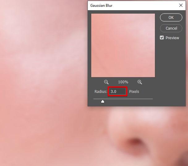 set the right radius gaussian blur