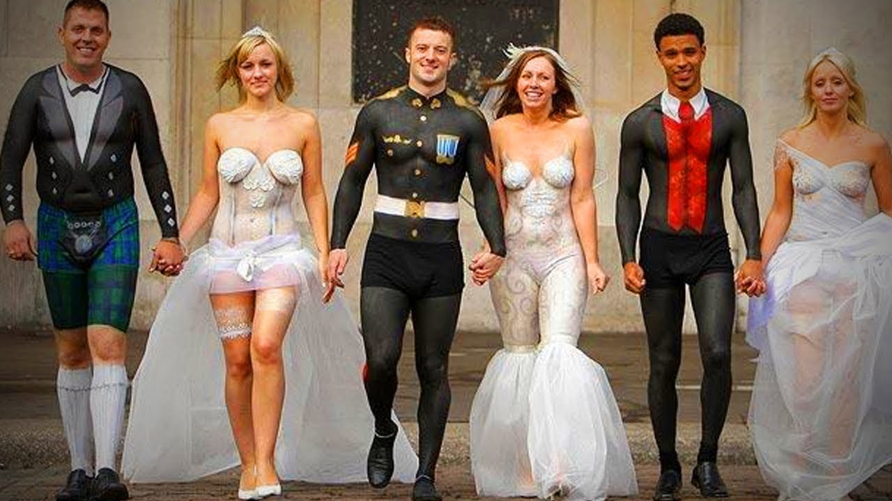 These couples decided to use body art to save money on wedding costumes and...