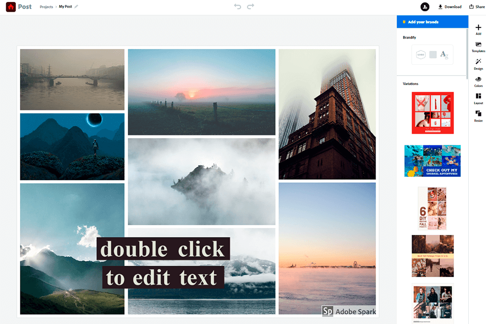 adobe spark free photo collage maker interface