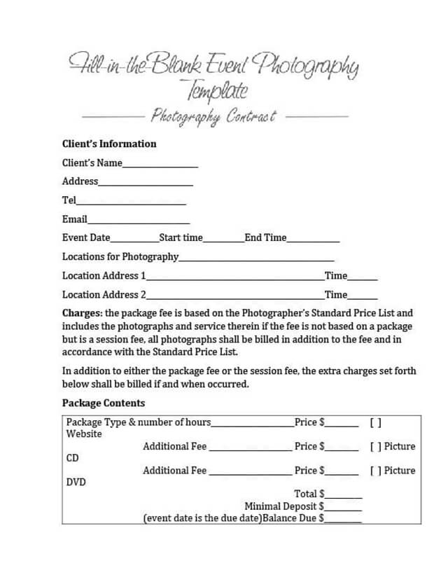 online wedding photography contract template