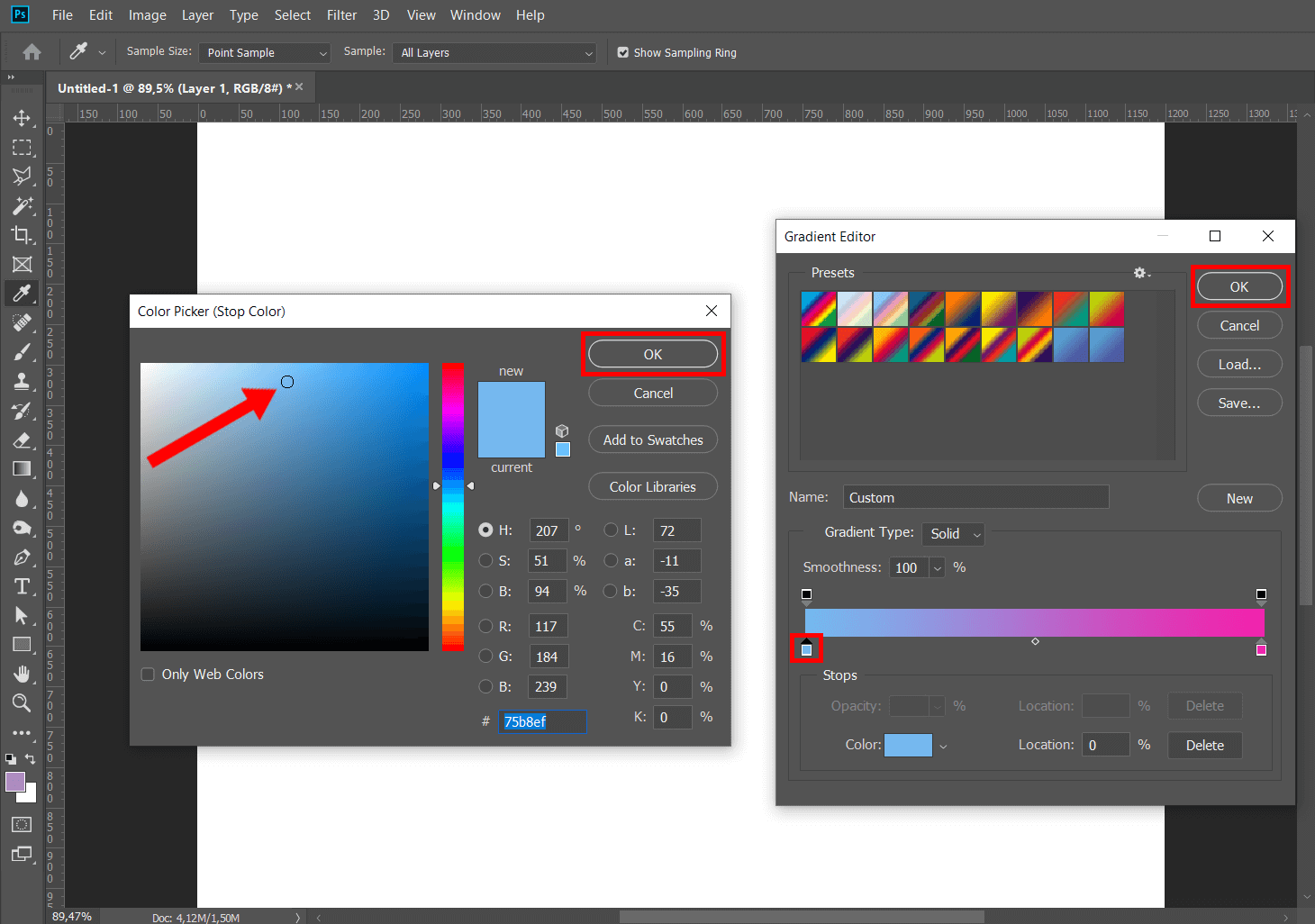 how to make a gradient in photoshop color picker