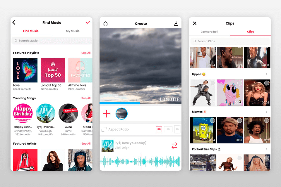 lomotif music over video app interface