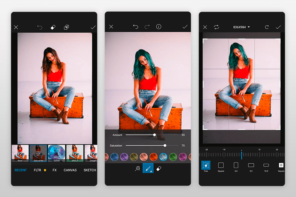 aplikasi pengeditan foto editor foto picsart untuk antarmuka android