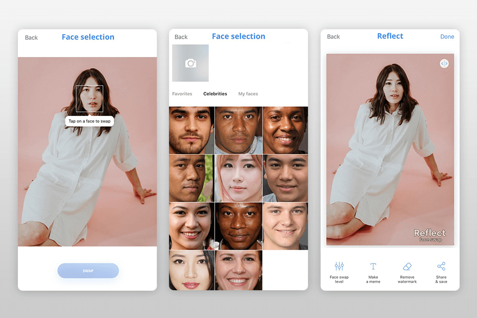 reflect face swap app arayüzü
