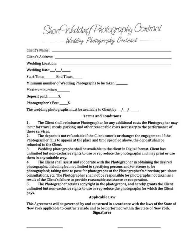 Wedding Photography Contract Template Free FREE PRINTABLE TEMPLATES