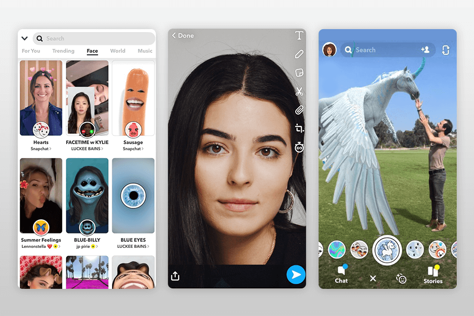 snapchat face swap app arayüzü