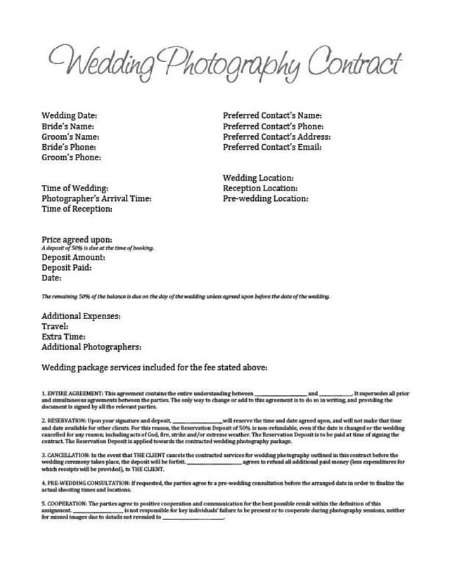 6 FREE Wedding Photography Contract Templates