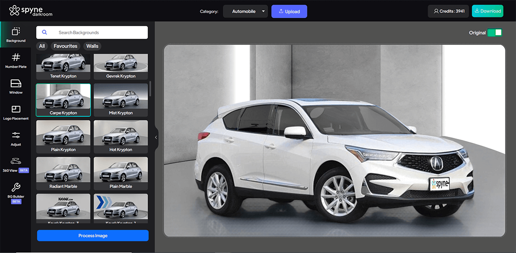 interface spyne ai photo editor