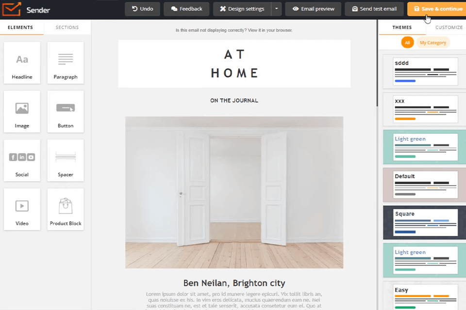 sender email marketing software interface