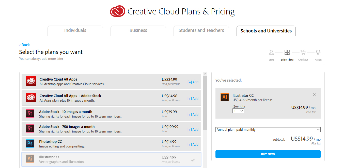 creative cloud plans schools and universities