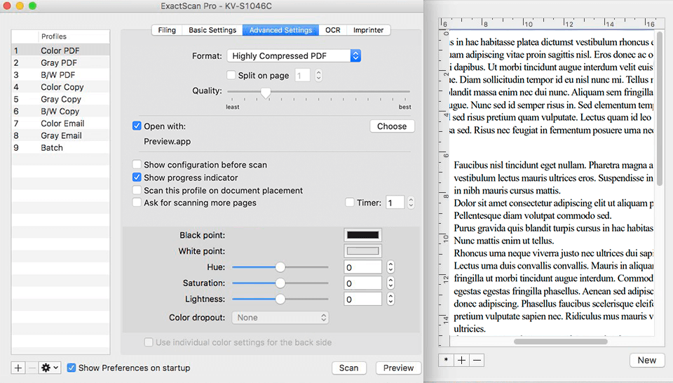 exactscan scanner software interface