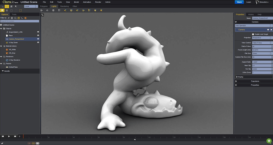 clara.io interface 3d animation software