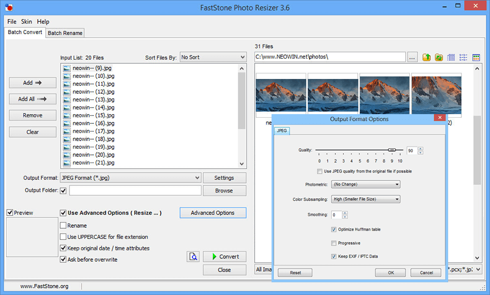 faststone photo resizer interface