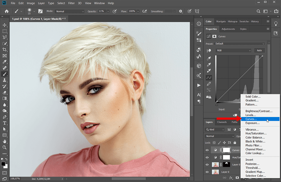 how to change hair color in photoshop curves