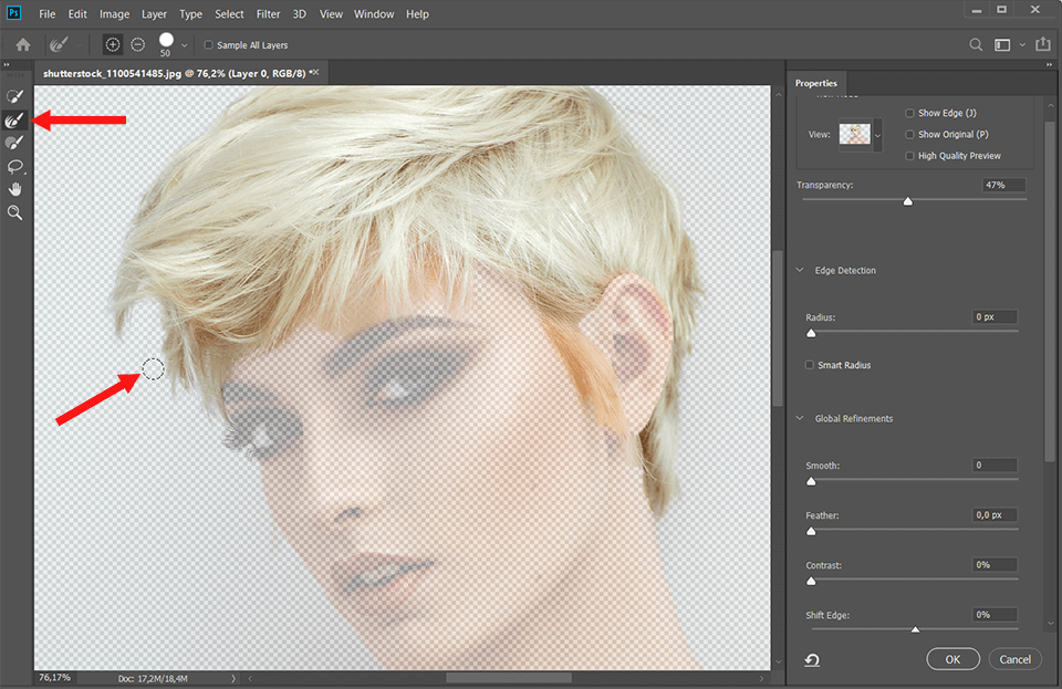 how to change hair color in photoshop refine edge brush tool
