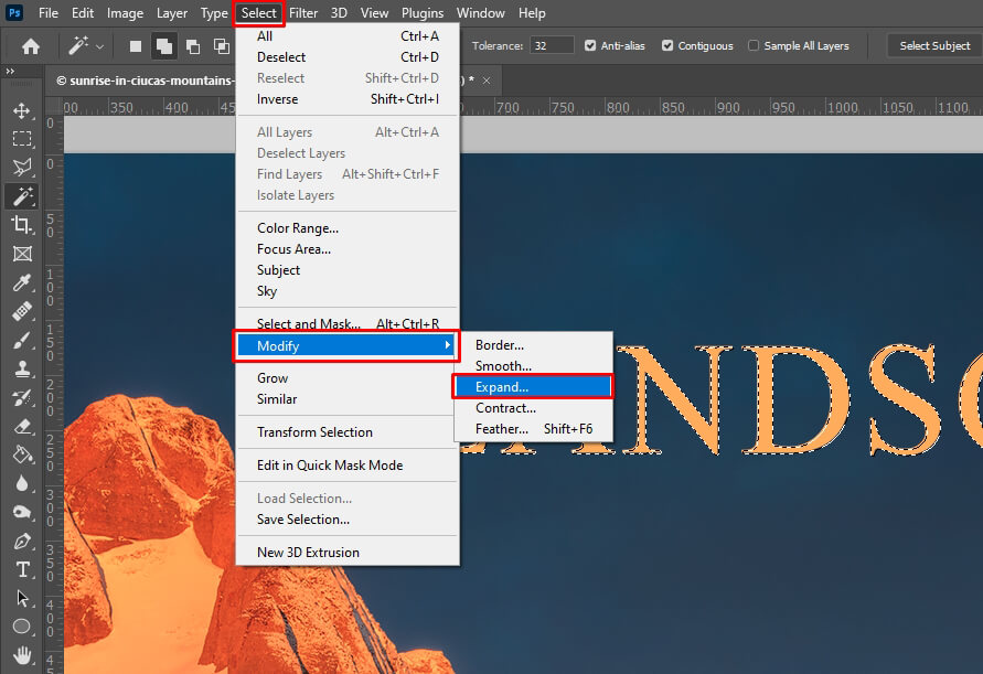 how to remove text in photoshop expand selection