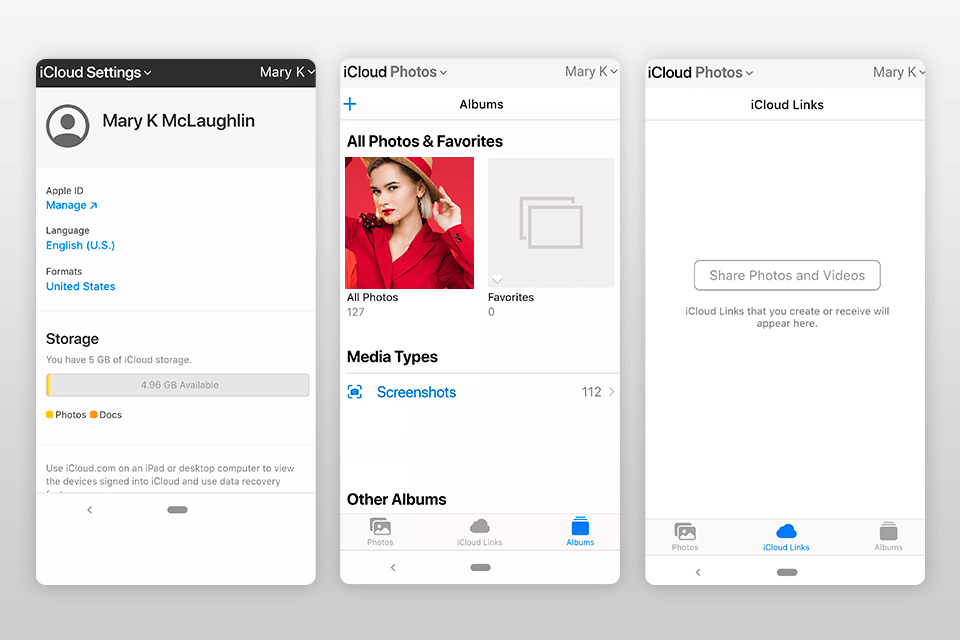 icloud photos photo transfer app interface