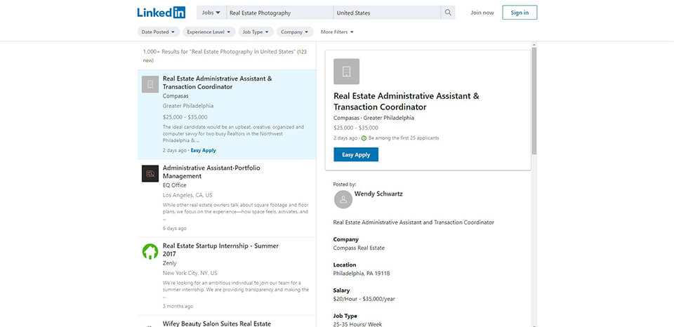 linkedin real estate photographer jobs