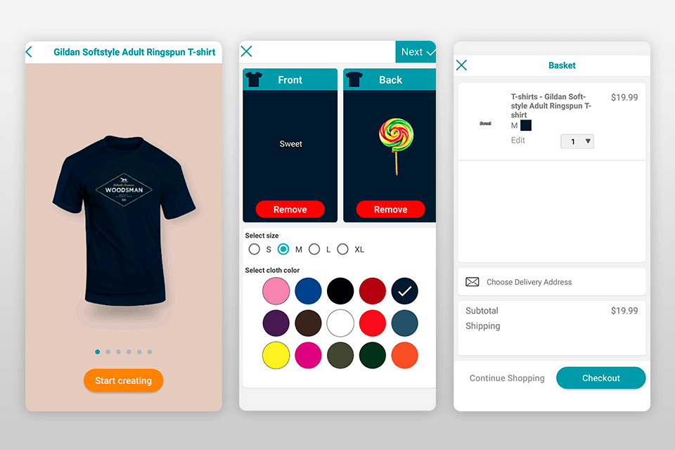 mostink t-shirt design app interface
