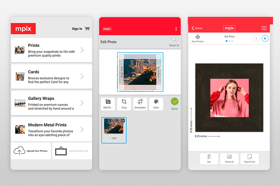 mpix app for making photo books interface