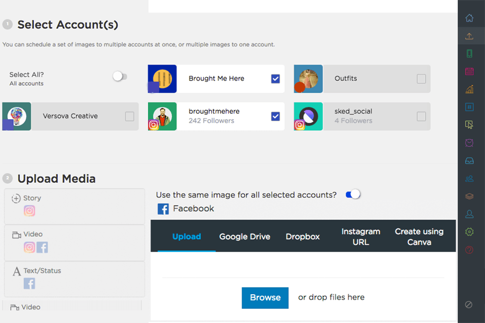 sked social to post on instagram from pc interface