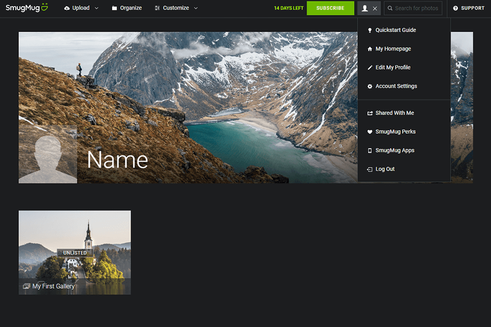 smugmug website hosting for photographers interface