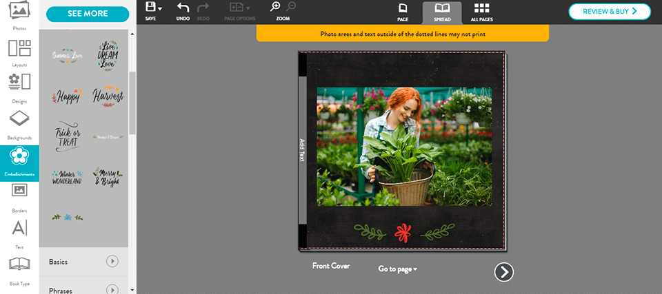 snapfish app for making photo books interface