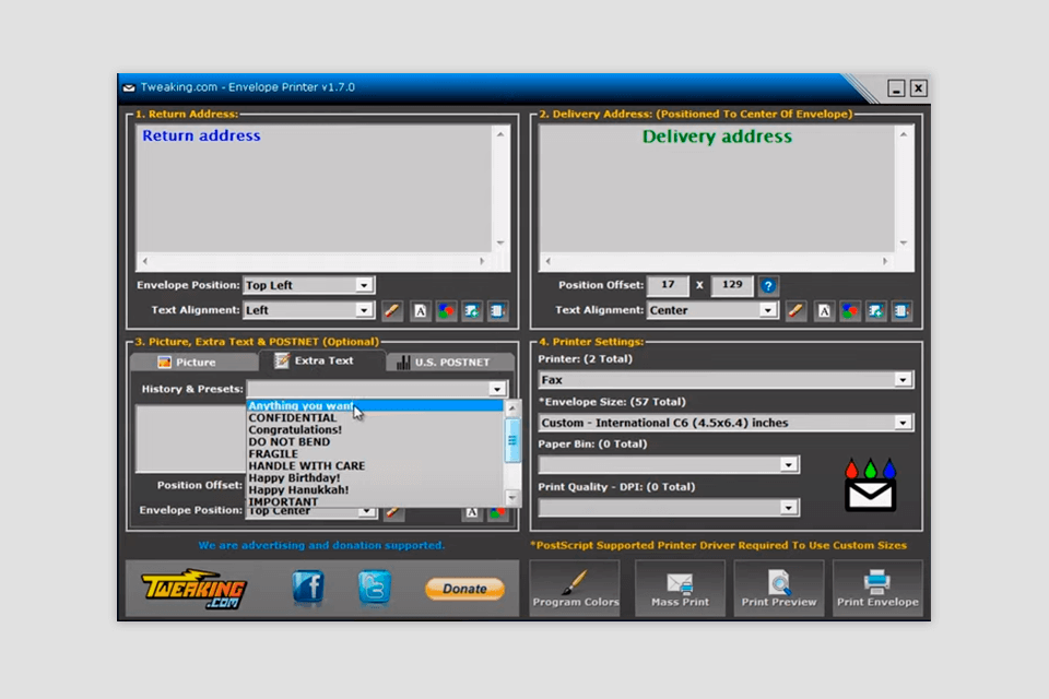 envelope print software