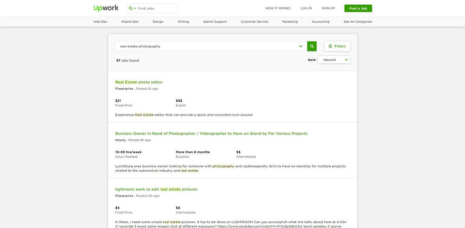 upwork real estate photographer jobs