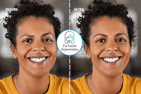 Corrija la asimetría facial en 1 clic