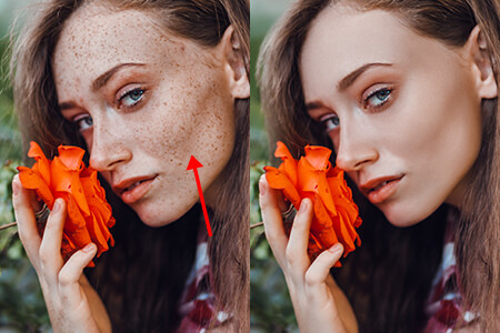 Verstecke oder füge Sommersprossen mit 1 Klick hinzu