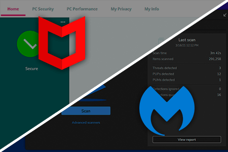 مقارنة بين برنامج McAfee مقابل Malwarebytes لازالة الفيروسات